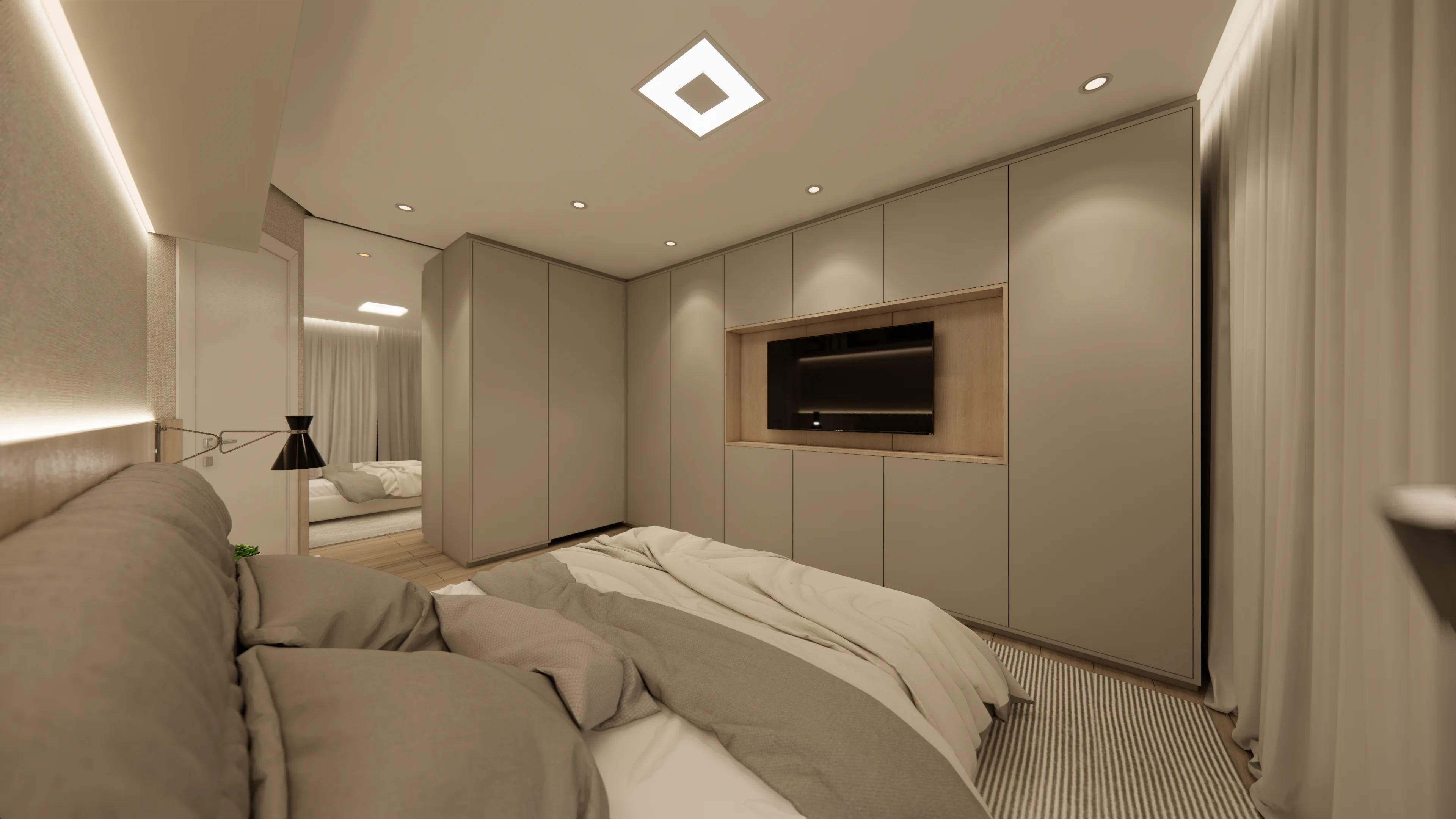 Quarto com amplo espaço de armazenamento